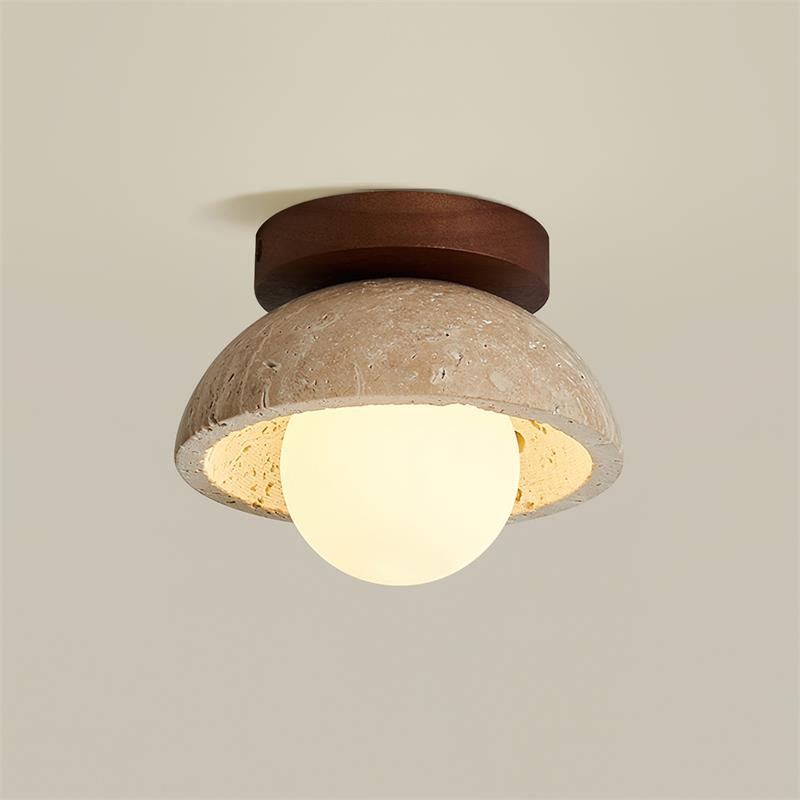 Mysa Minimalist Travertine Ceiling Light - Lamp Copper