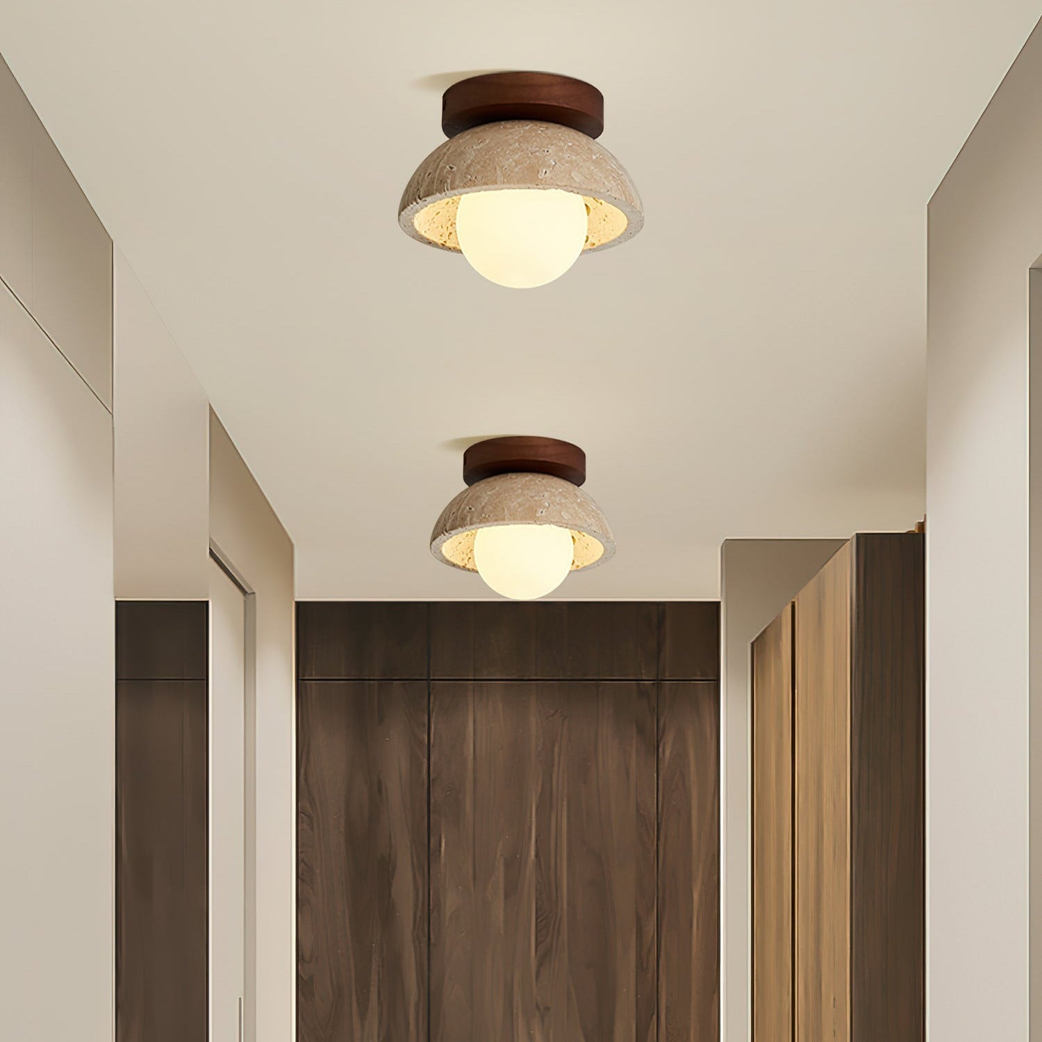 Mysa Minimalist Travertine Ceiling Light - Lamp Copper