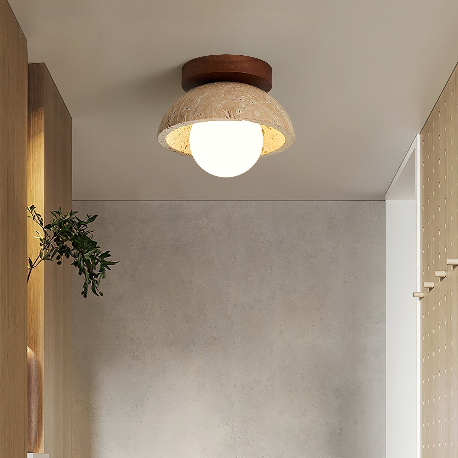 Mysa Minimalist Travertine Ceiling Light - Lamp Copper