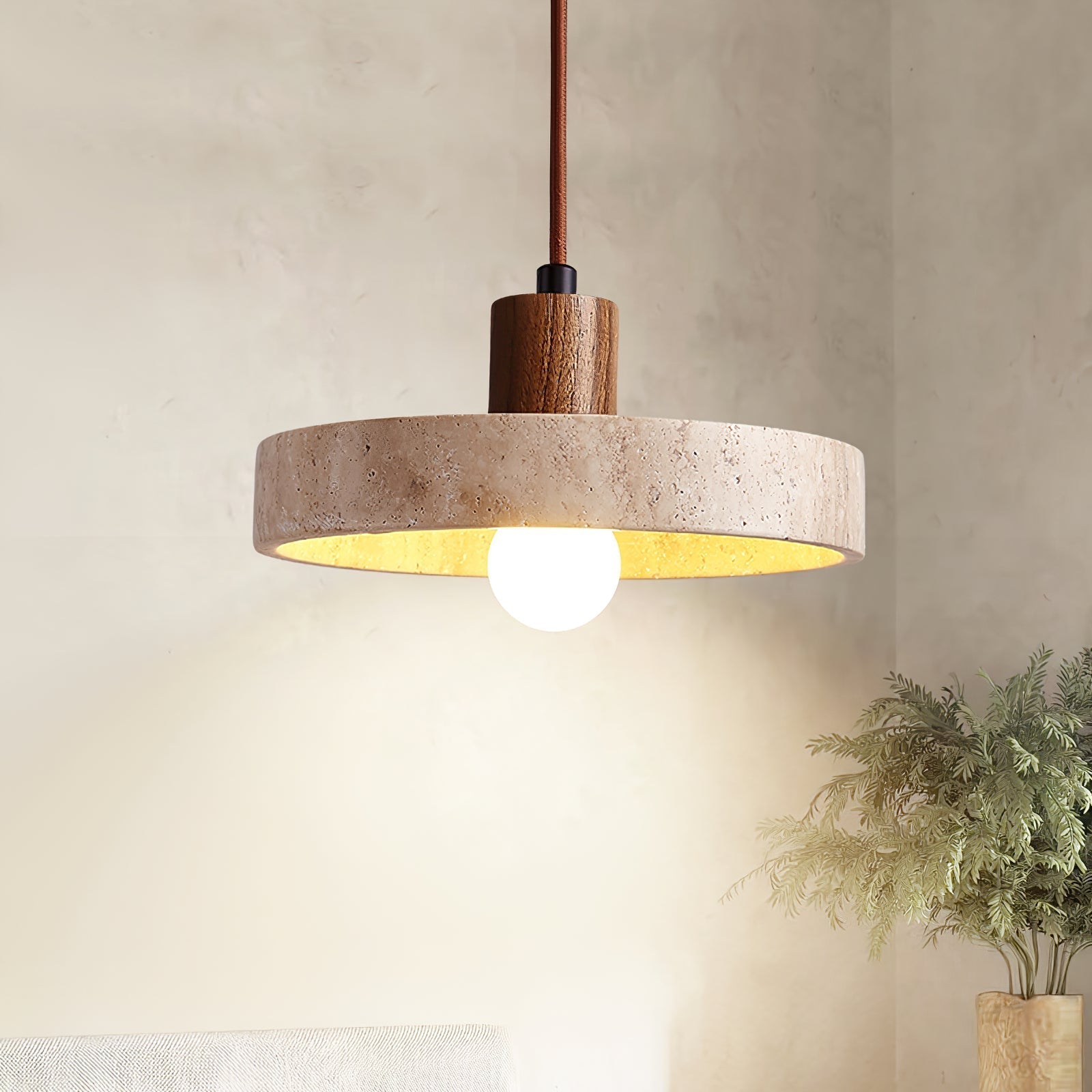 Evvynor Travertine Pendant Light - Lamp Copper