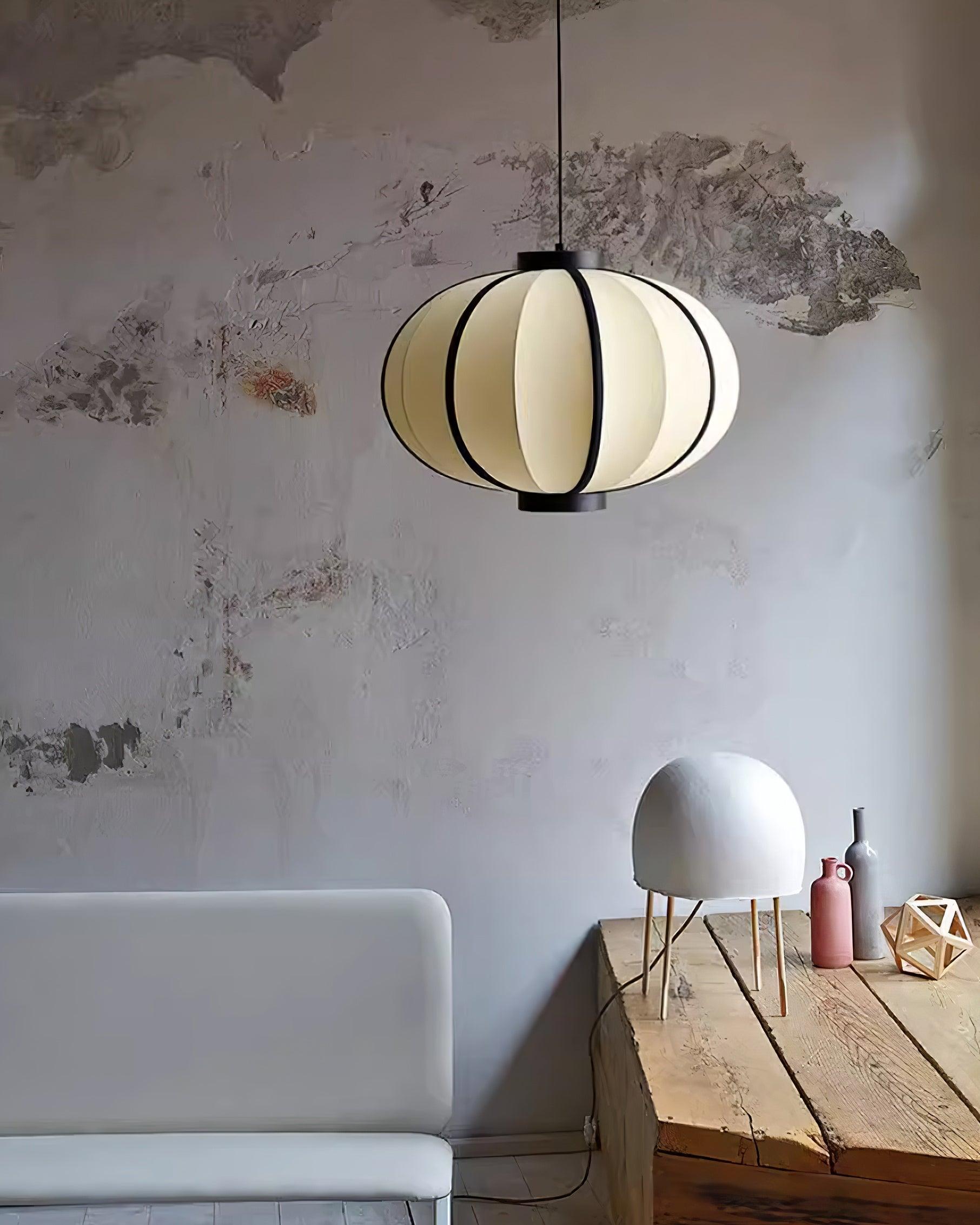Pendant Lamp Fabric Lantern Shade Metal Frame Vintage - Lamp Copper