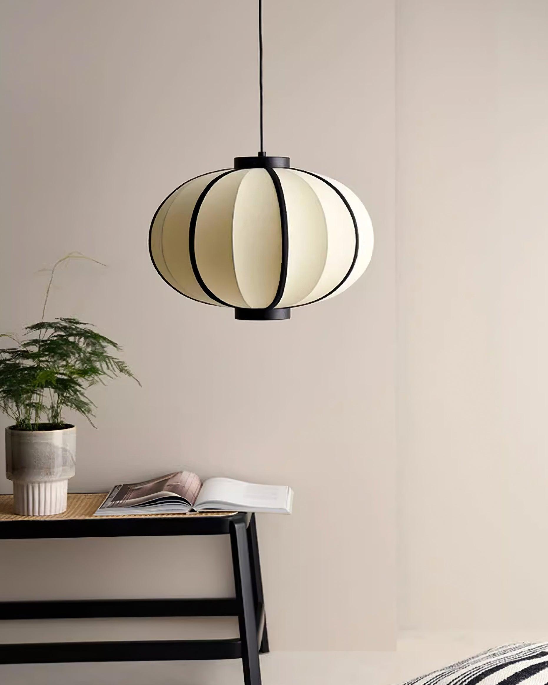 Pendant Lamp Fabric Lantern Shade Metal Frame Vintage - Lamp Copper