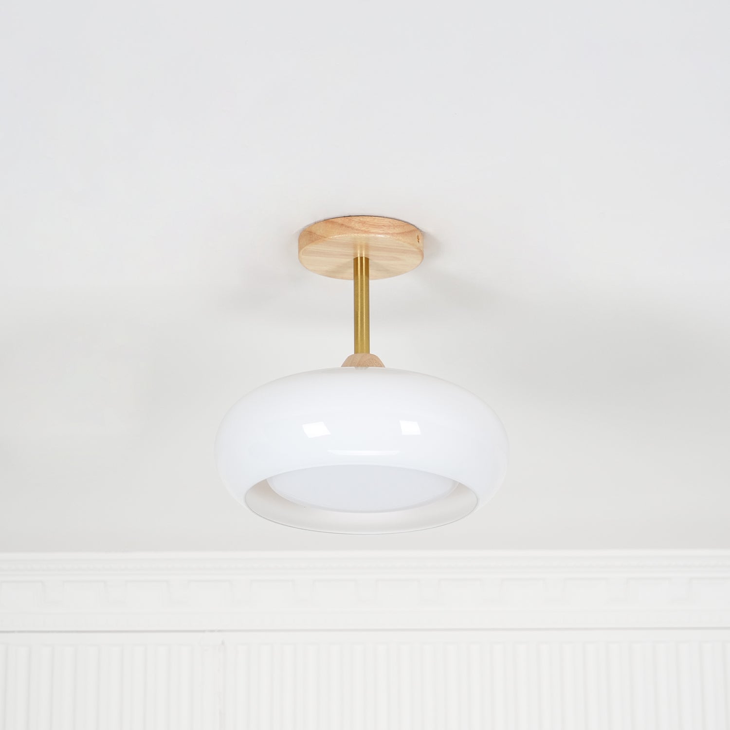 Charlotte Flush Mount Ceiling Light Glass Wood &Orange&White - Lamp Copper