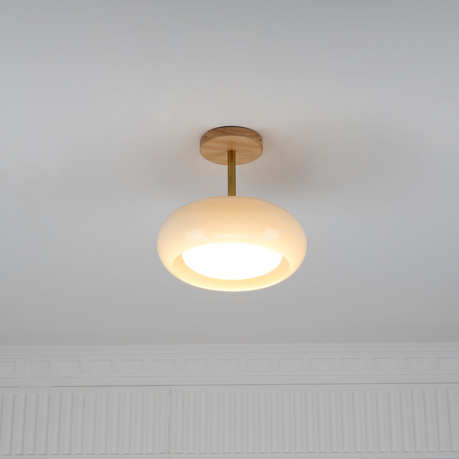 Charlotte Flush Mount Ceiling Light Glass Wood &Orange&White - Lamp Copper