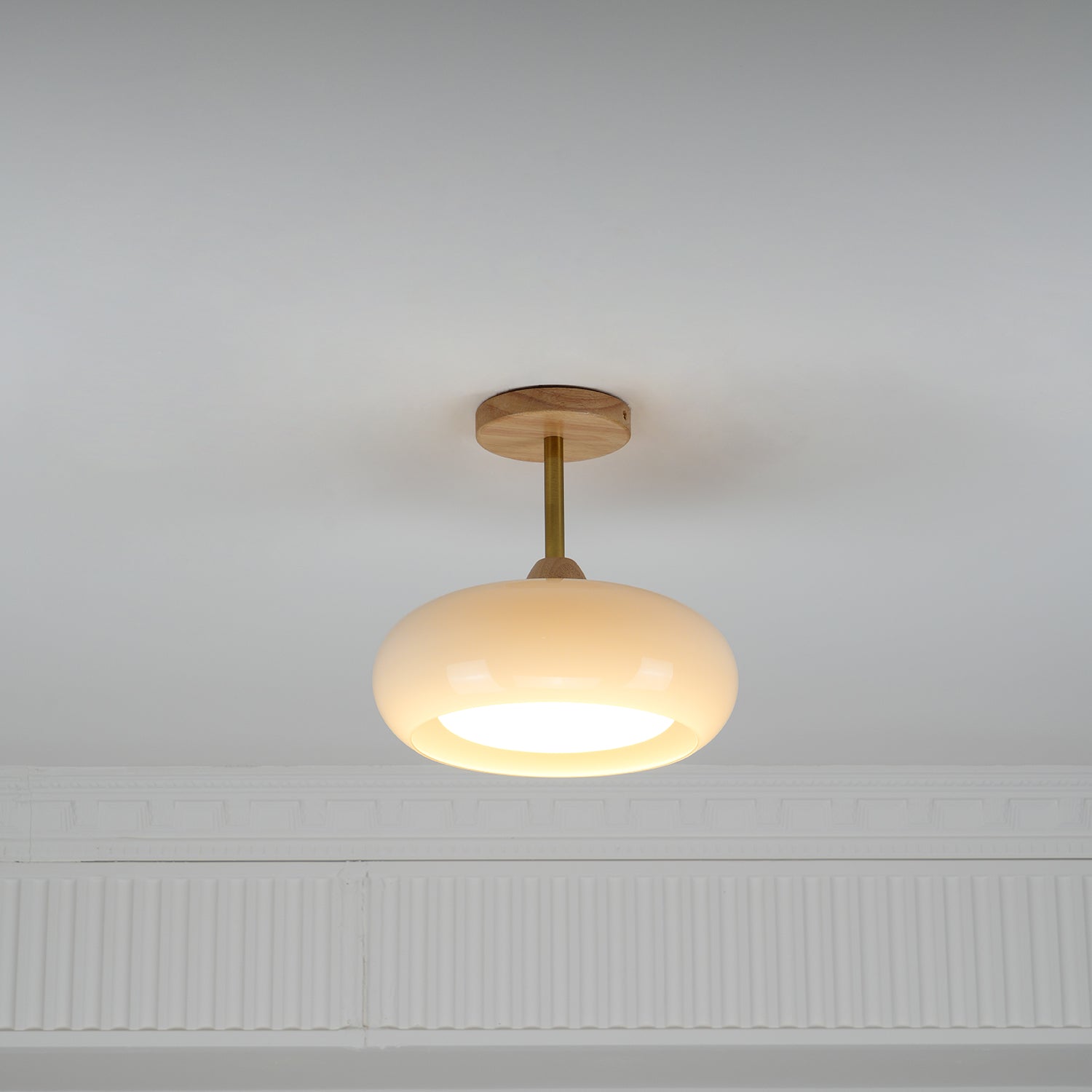 Charlotte Flush Mount Ceiling Light Glass Wood &Orange&White - Lamp Copper