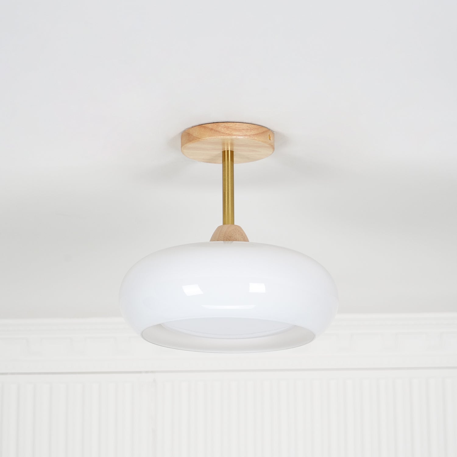 Charlotte Flush Mount Ceiling Light Glass Wood &Orange&White - Lamp Copper