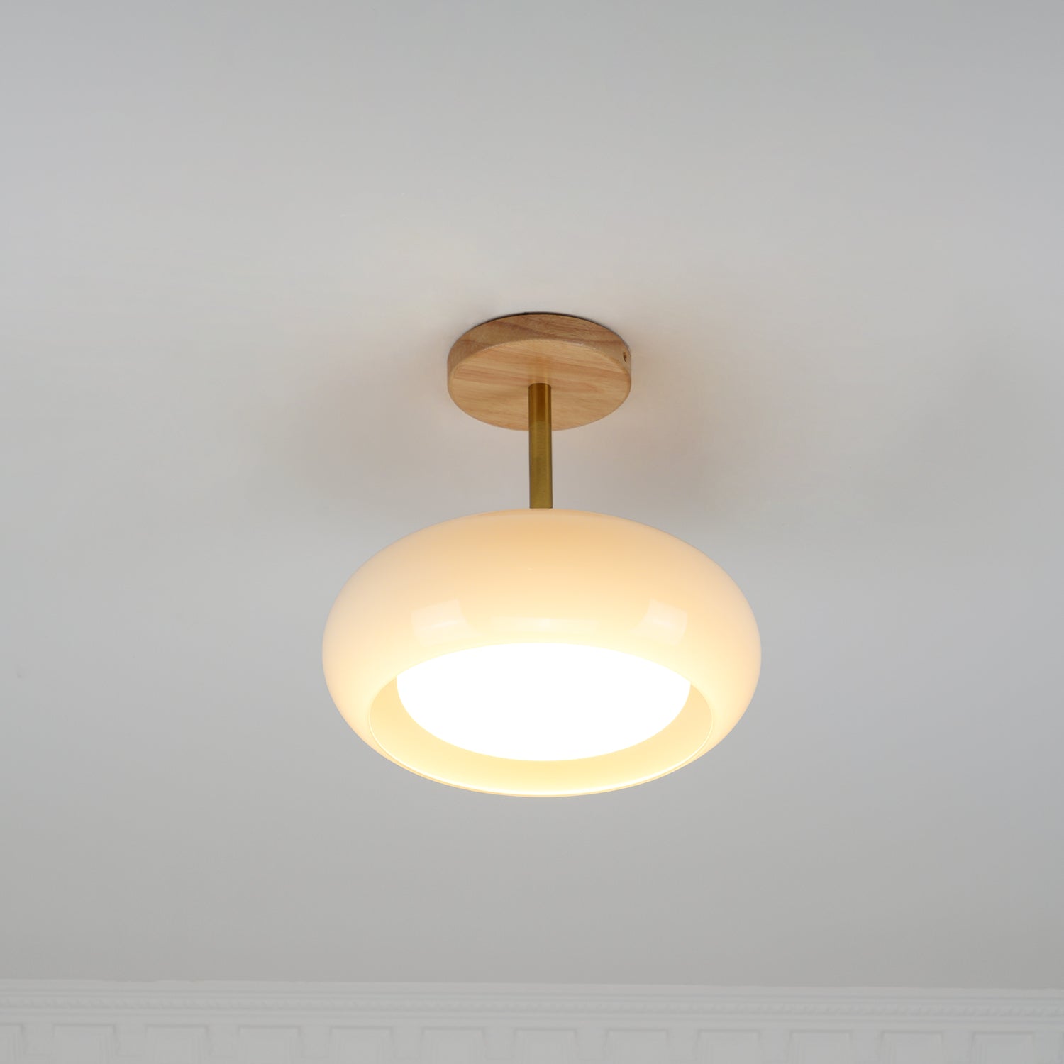 Charlotte Flush Mount Ceiling Light Glass Wood &Orange&White - Lamp Copper