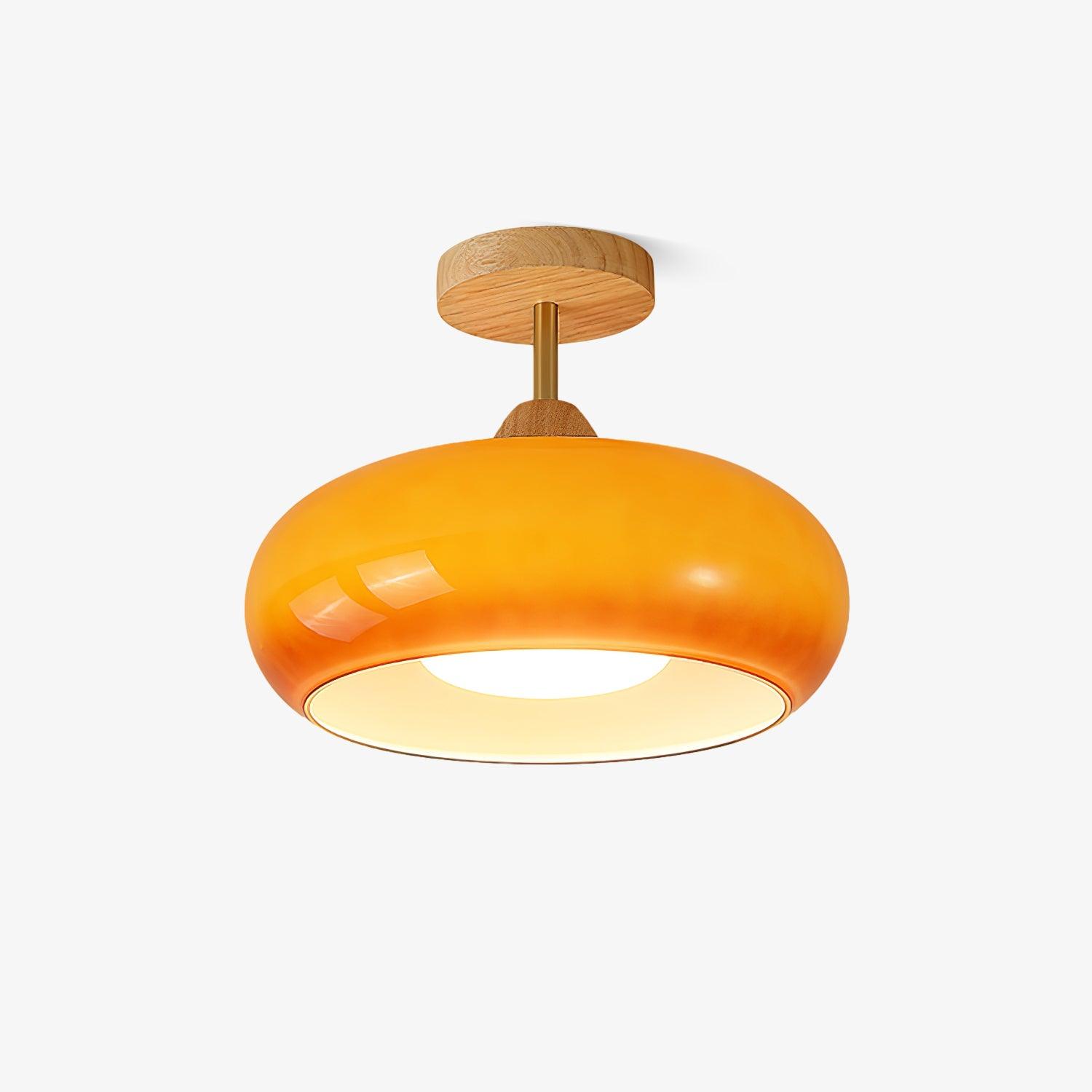 Charlotte Flush Mount Ceiling Light Glass Wood &Orange&White - Lamp Copper
