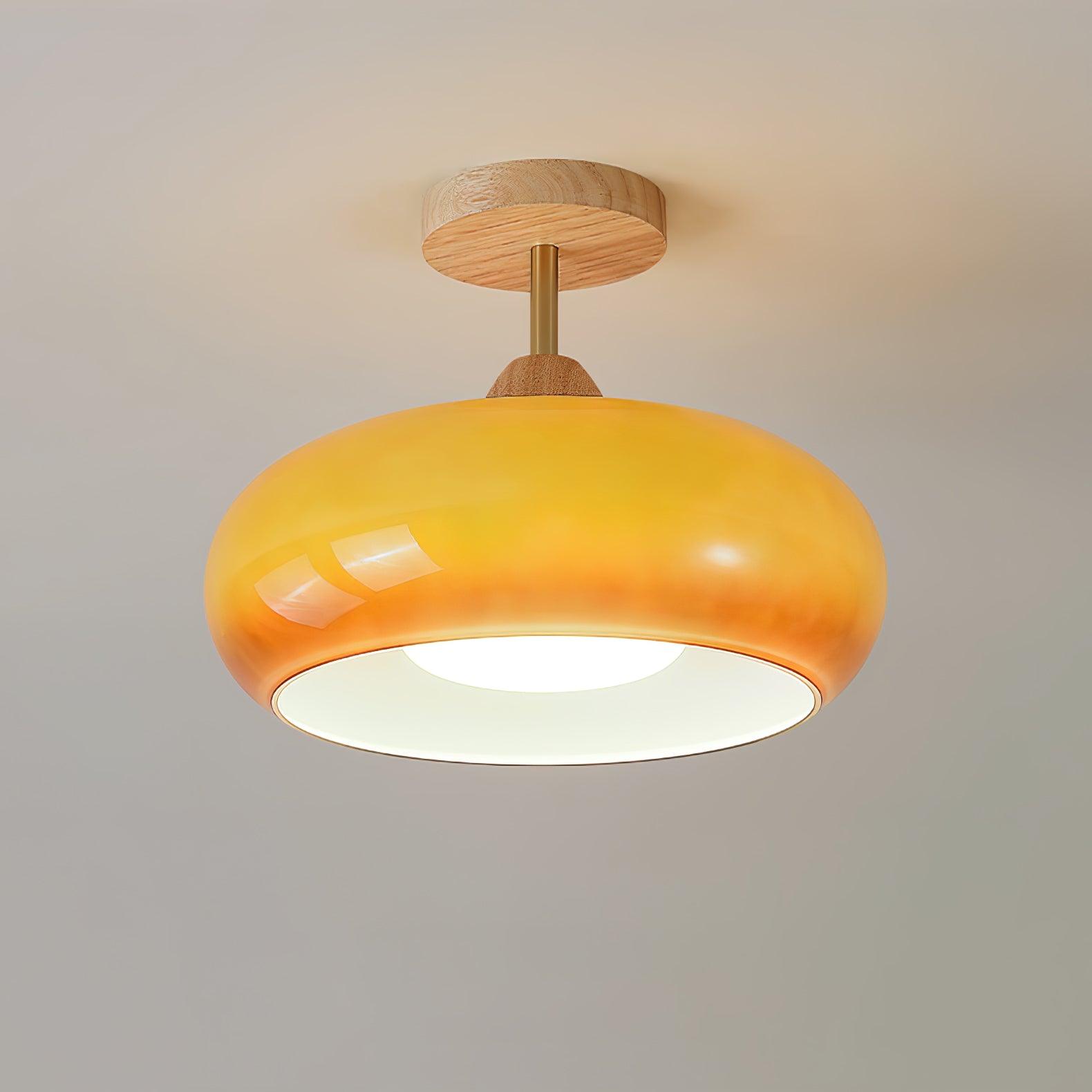 Charlotte Flush Mount Ceiling Light Glass Wood &Orange&White - Lamp Copper