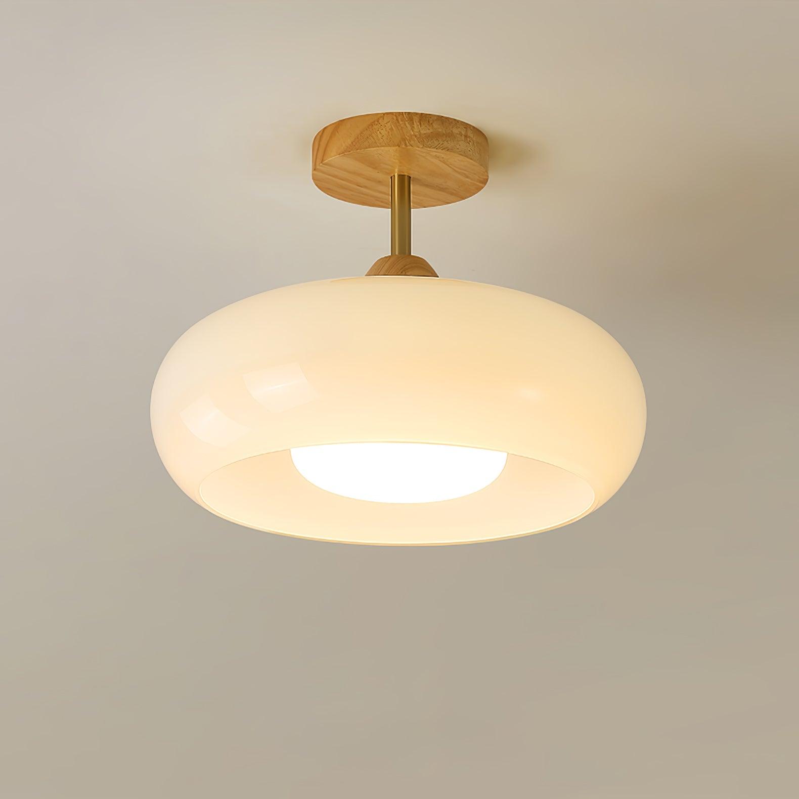 Charlotte Flush Mount Ceiling Light Glass Wood &Orange&White - Lamp Copper