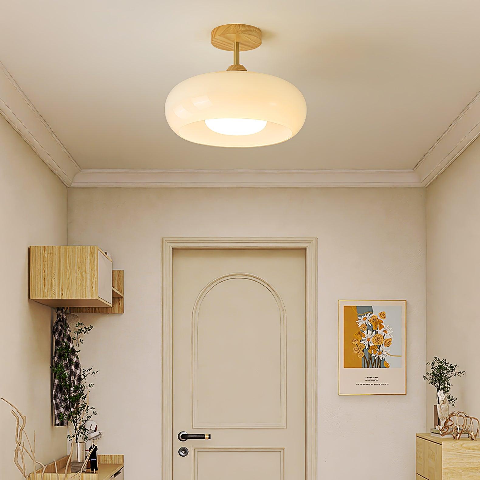 Charlotte Flush Mount Ceiling Light Glass Wood &Orange&White - Lamp Copper
