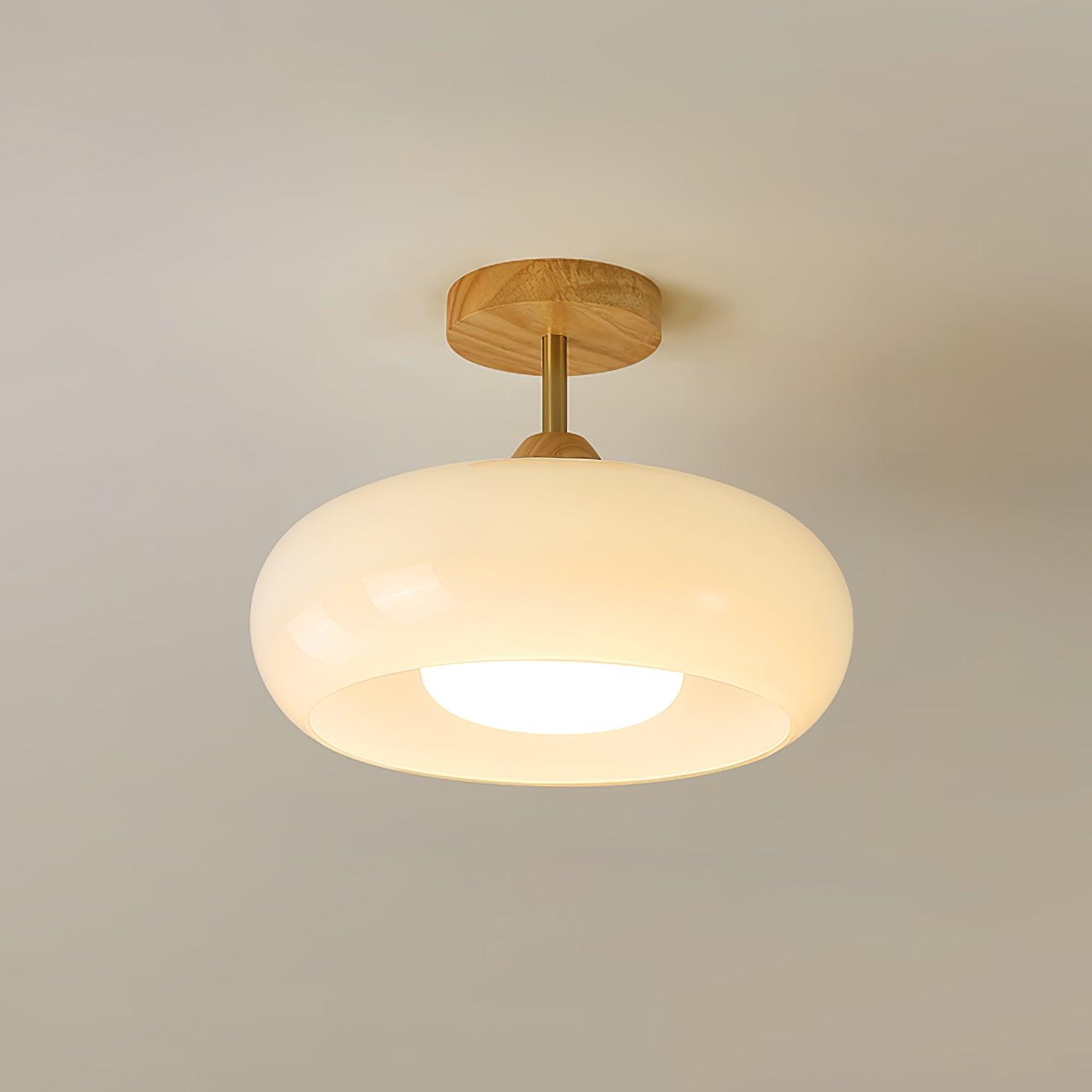 Charlotte Flush Mount Ceiling Light Glass Wood &Orange&White - Lamp Copper