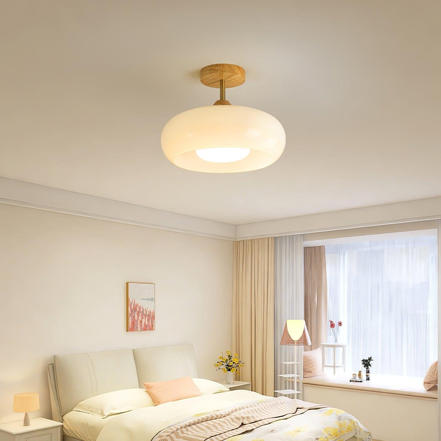 Charlotte Flush Mount Ceiling Light Glass Wood &Orange&White - Lamp Copper