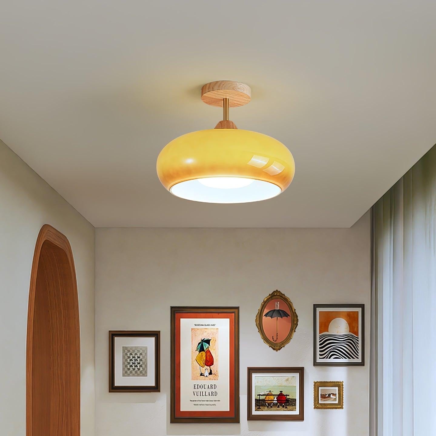 Charlotte Flush Mount Ceiling Light Glass Wood &Orange&White - Lamp Copper
