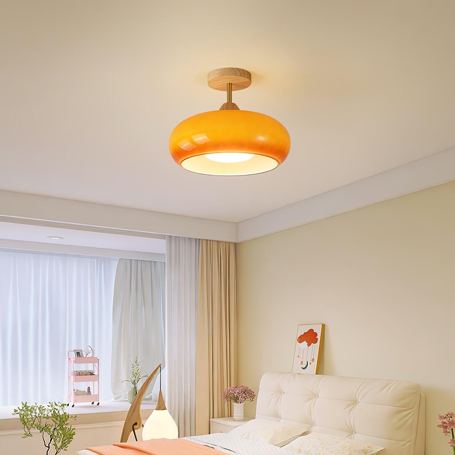 Charlotte Flush Mount Ceiling Light Glass Wood &Orange&White - Lamp Copper