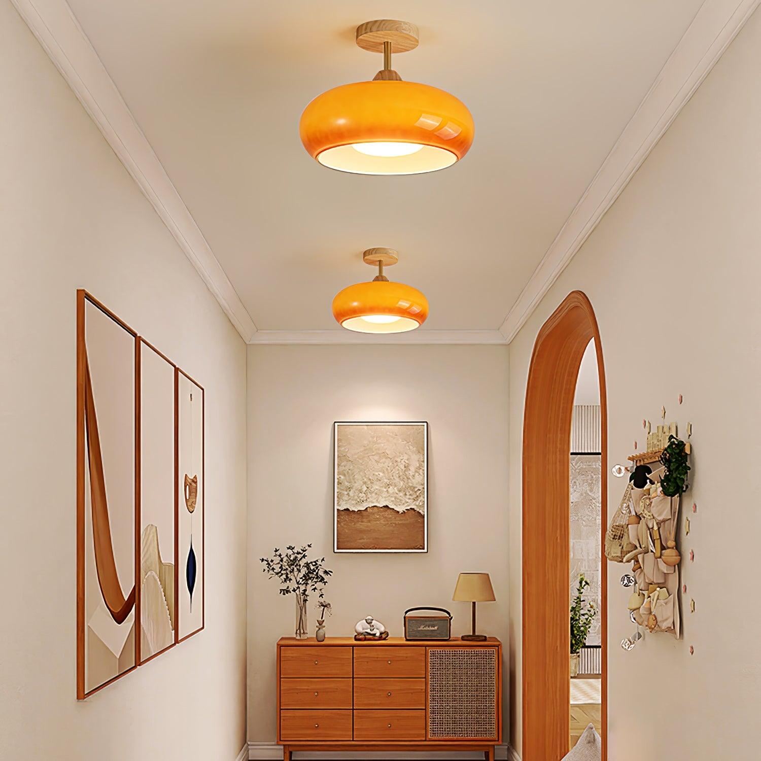 Charlotte Flush Mount Ceiling Light Glass Wood &Orange&White - Lamp Copper