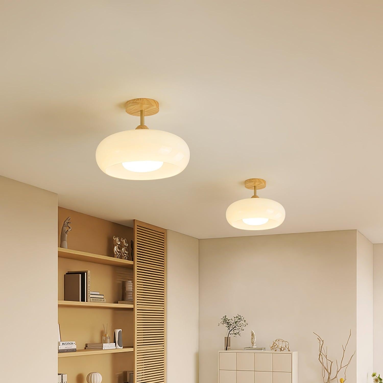 Charlotte Flush Mount Ceiling Light Glass Wood &Orange&White - Lamp Copper
