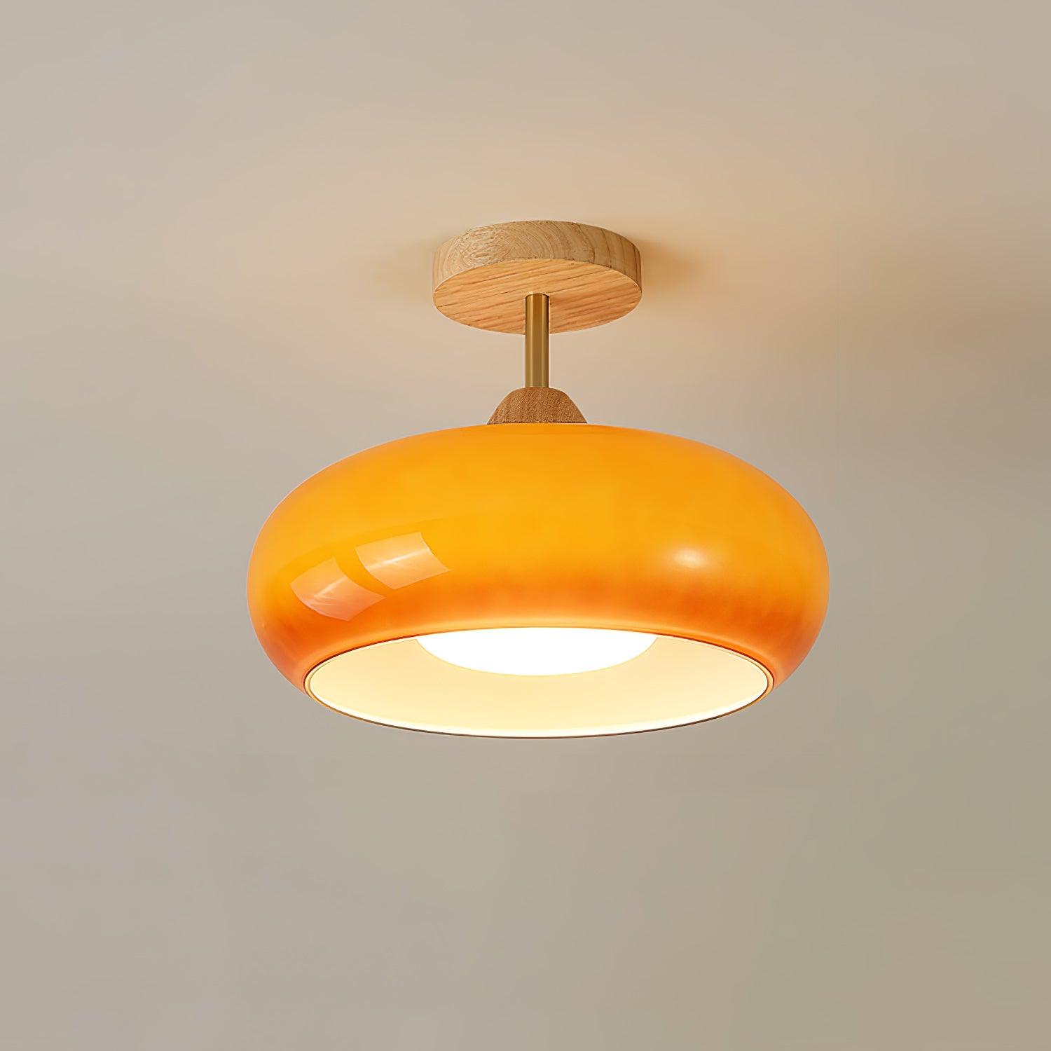 Charlotte Flush Mount Ceiling Light Glass Wood &Orange&White - Lamp Copper