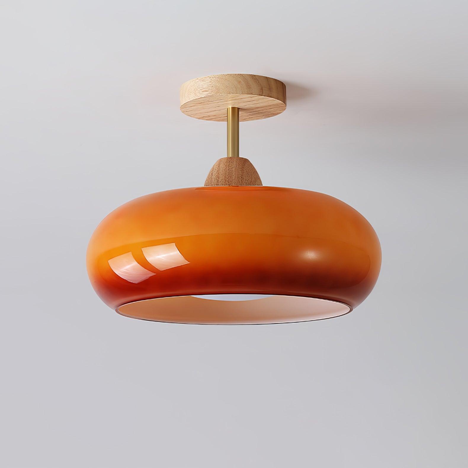 Charlotte Flush Mount Ceiling Light Glass Wood &Orange&White - Lamp Copper