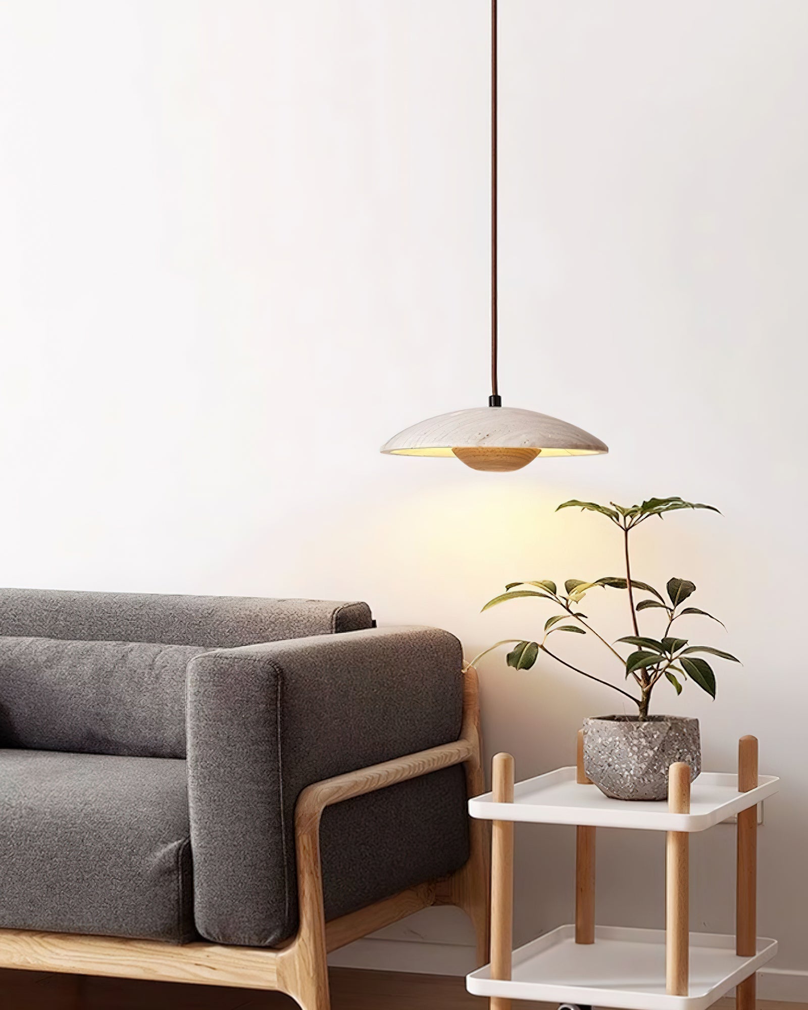 Zodore Wide-Brim Travertine Pendant Light - Lamp Copper