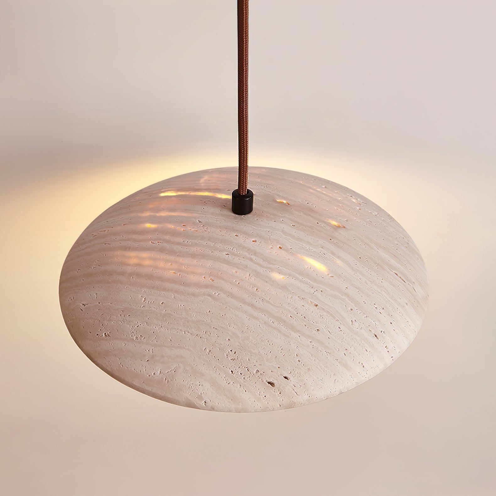 Zodore Wide-Brim Travertine Pendant Light - Lamp Copper