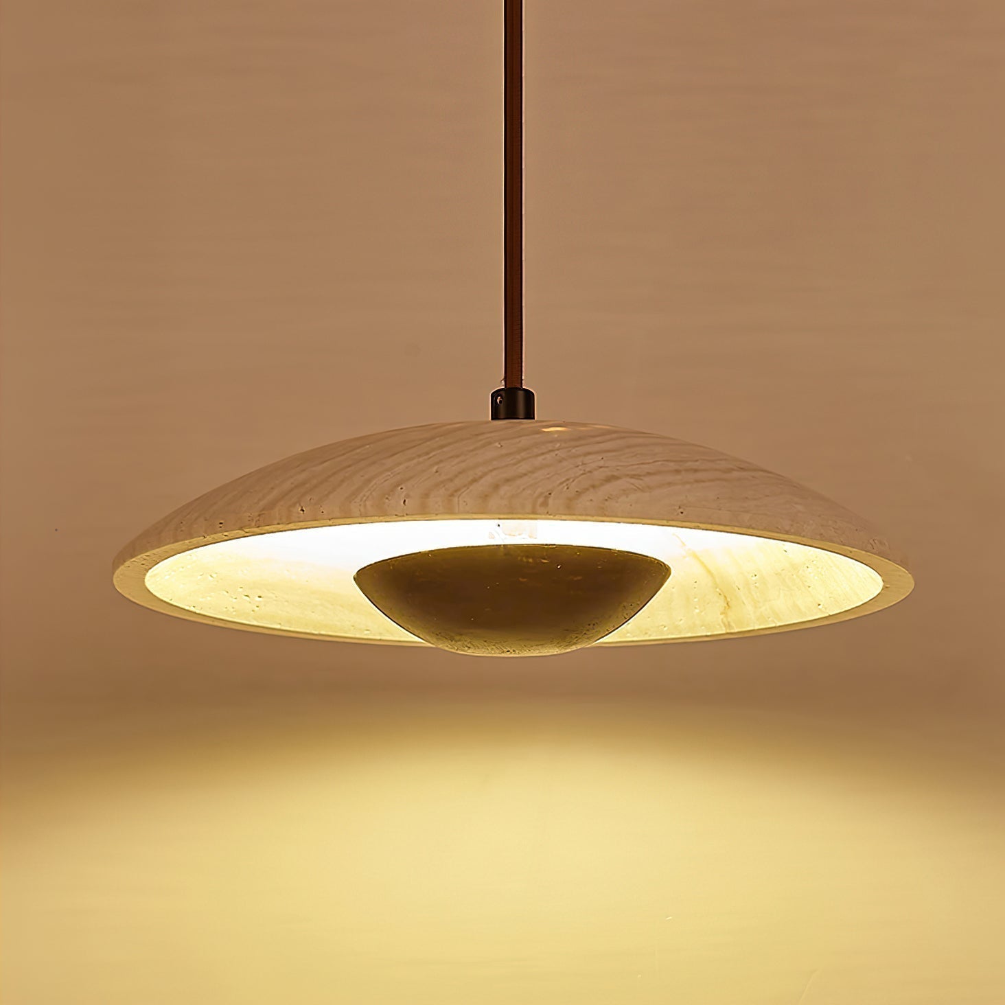 Zodore Wide-Brim Travertine Pendant Light - Lamp Copper