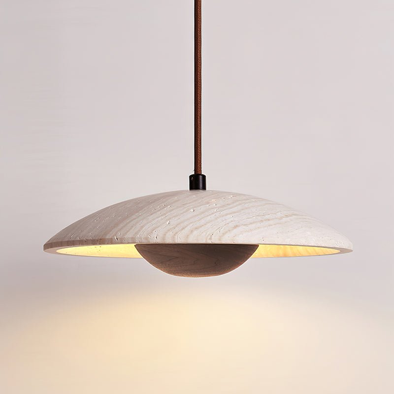 Zodore Wide-Brim Travertine Pendant Light - Lamp Copper