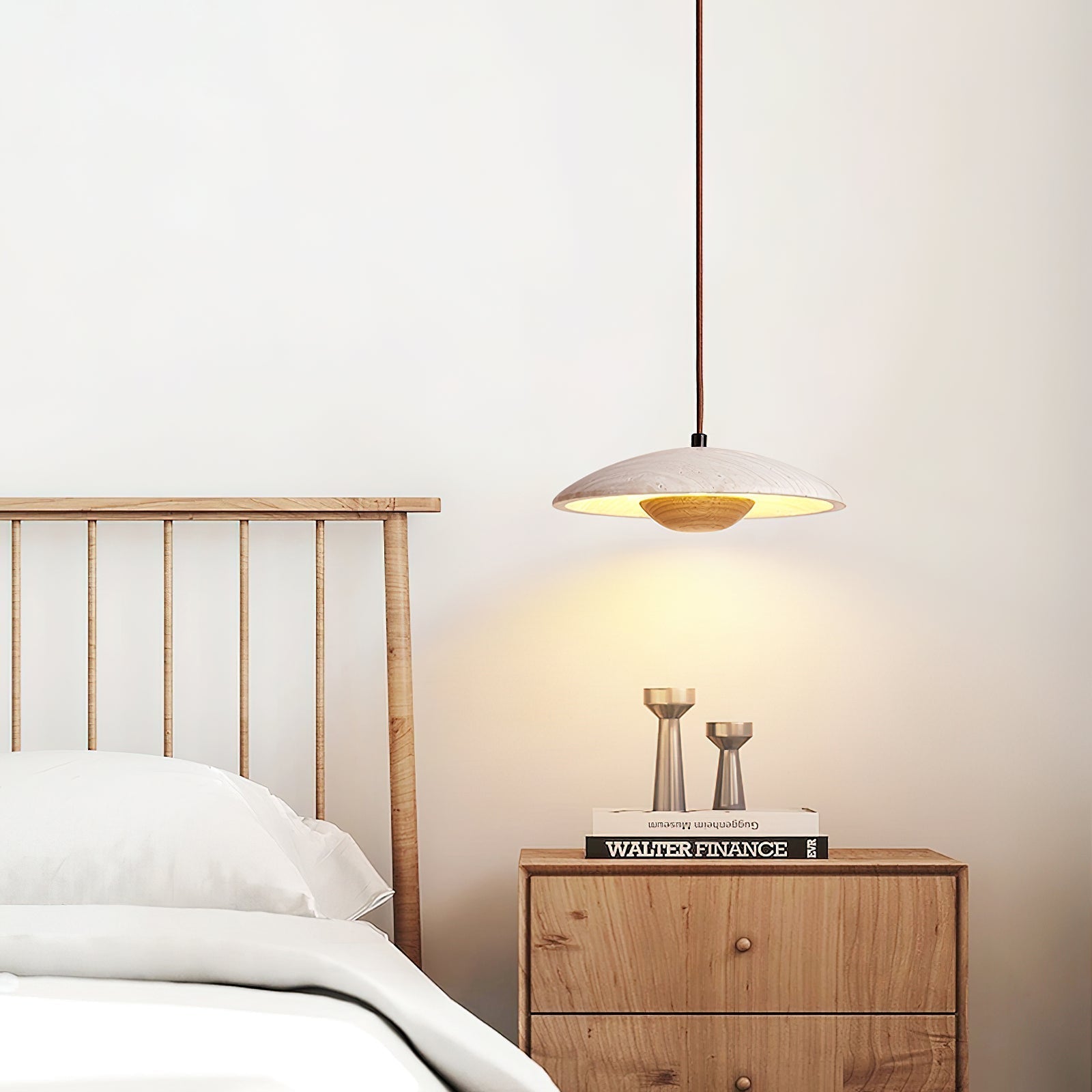 Zodore Wide-Brim Travertine Pendant Light - Lamp Copper