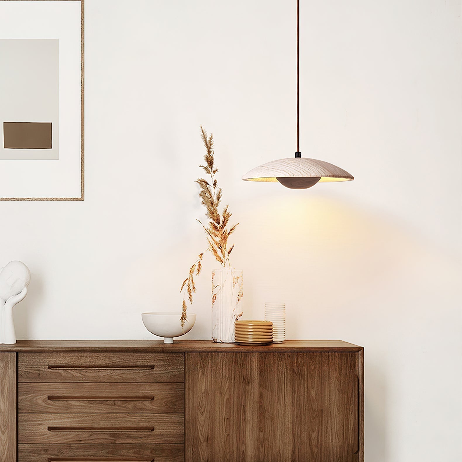 Zodore Wide-Brim Travertine Pendant Light - Lamp Copper