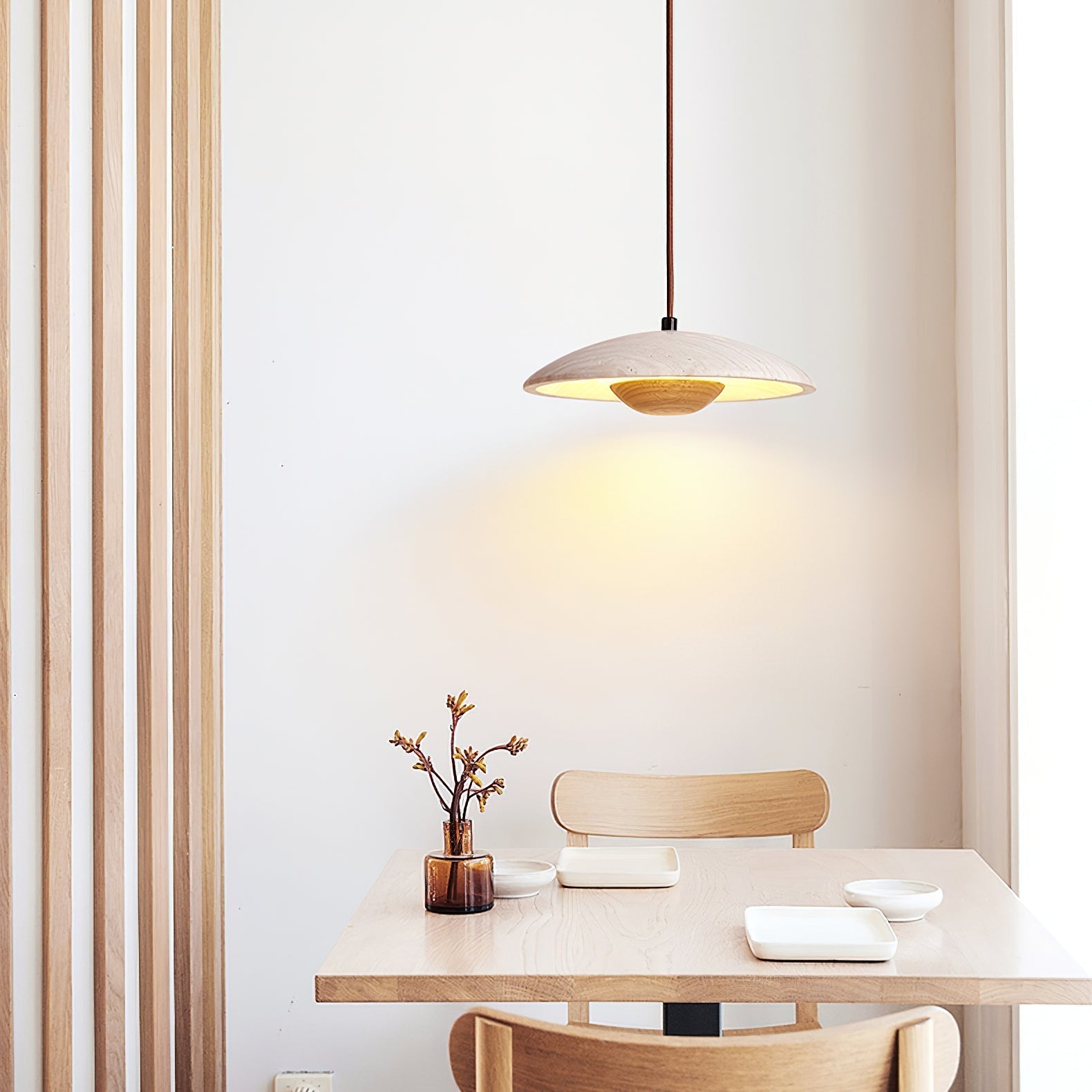 Zodore Wide-Brim Travertine Pendant Light - Lamp Copper