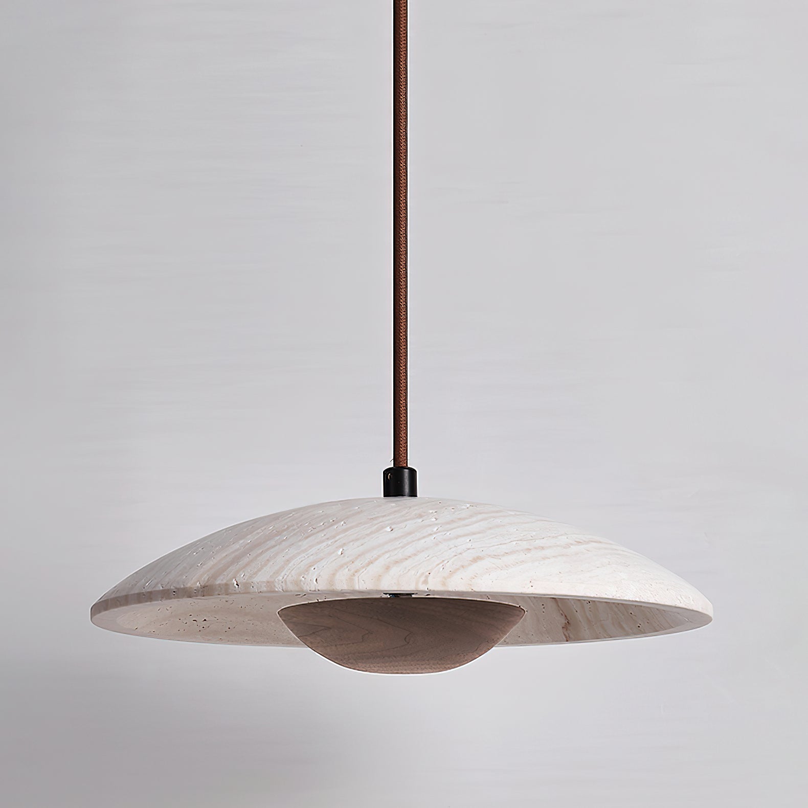 Zodore Wide-Brim Travertine Pendant Light - Lamp Copper