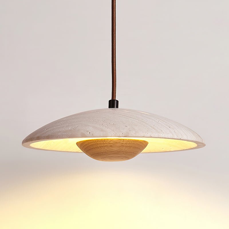 Zodore Wide-Brim Travertine Pendant Light - Lamp Copper