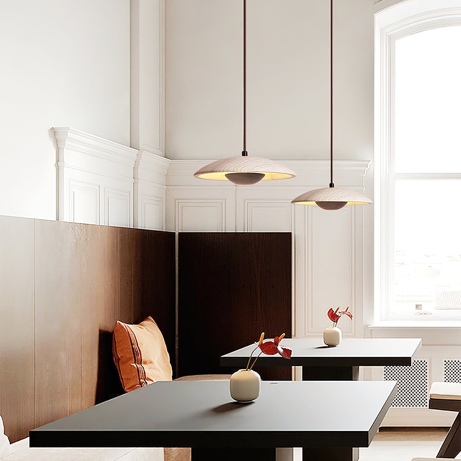 Zodore Wide-Brim Travertine Pendant Light - Lamp Copper