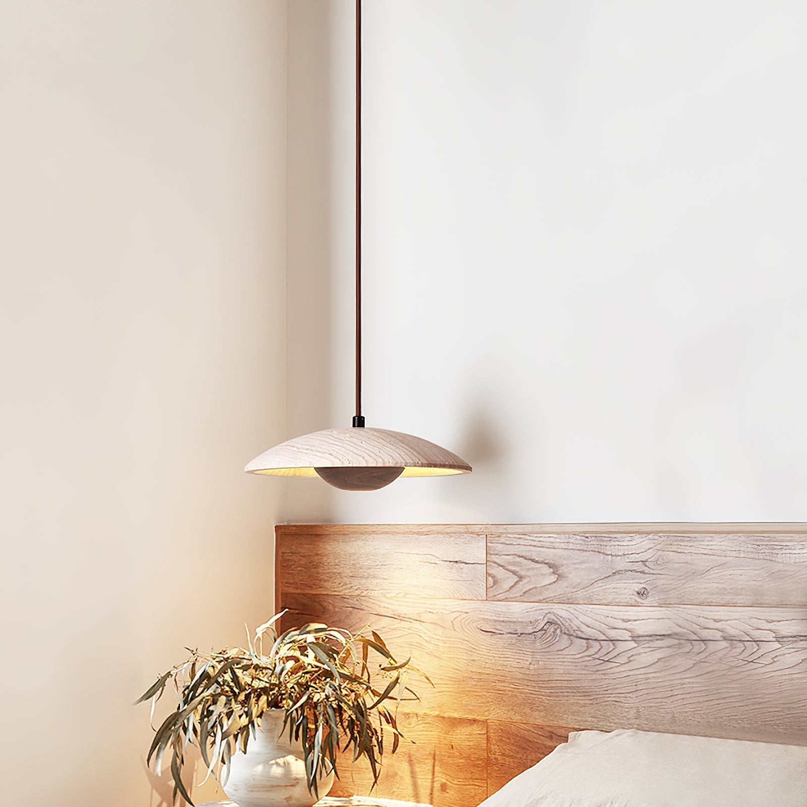 Zodore Wide-Brim Travertine Pendant Light - Lamp Copper