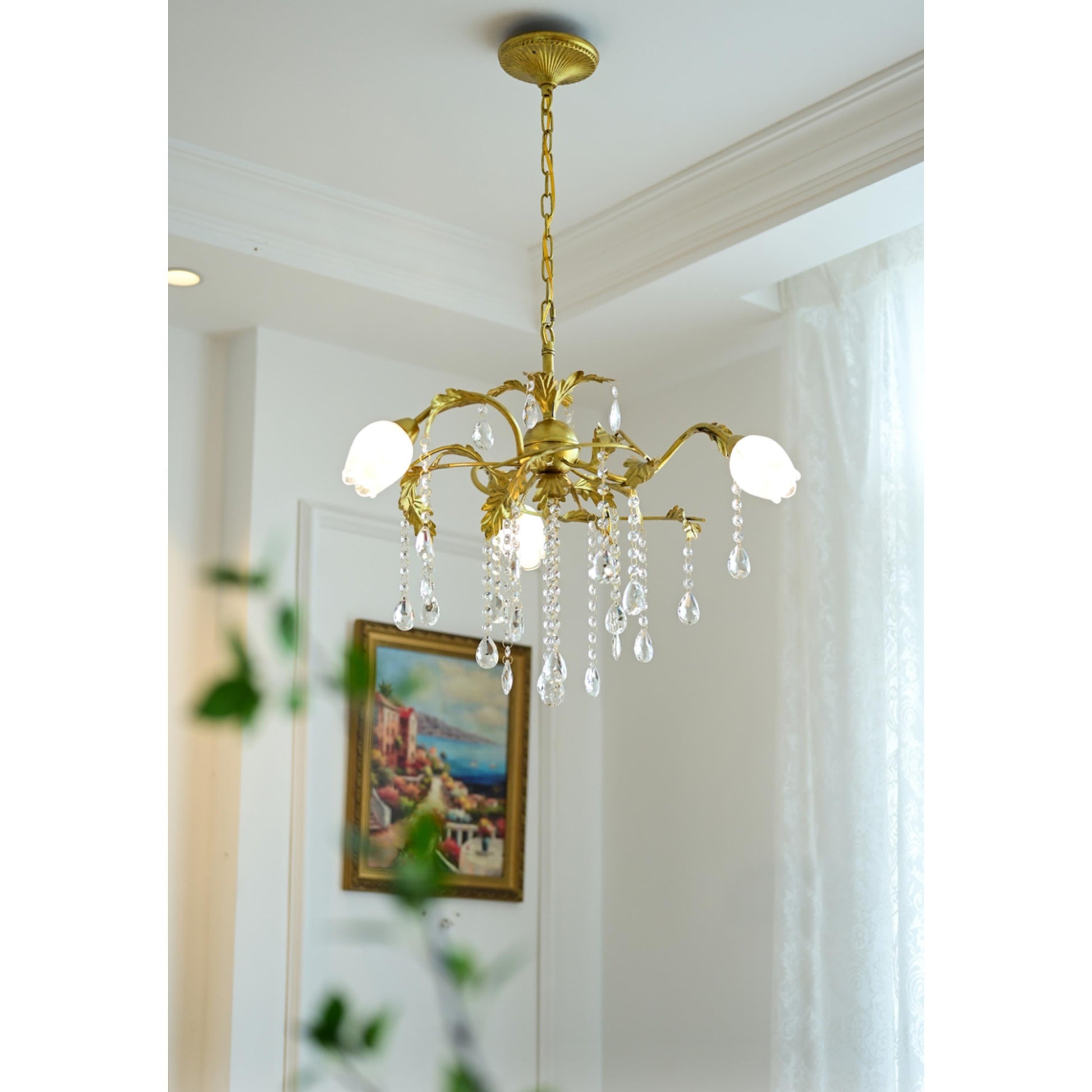 Vasorus Vintage Industrial Brass Crystal Chandelier - Lamp Copper