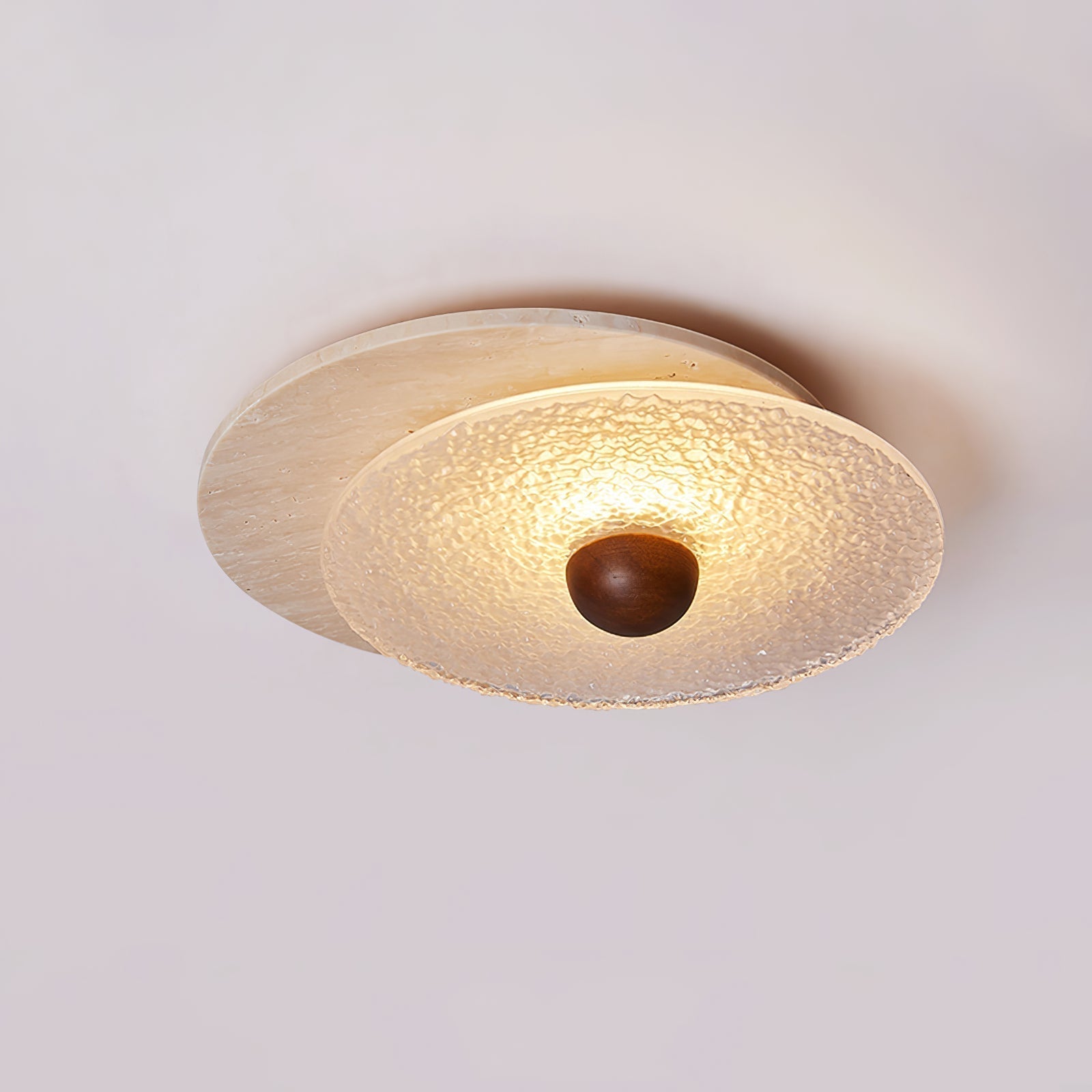 Orlora Circular Travertine Ceiling Light - Lamp Copper