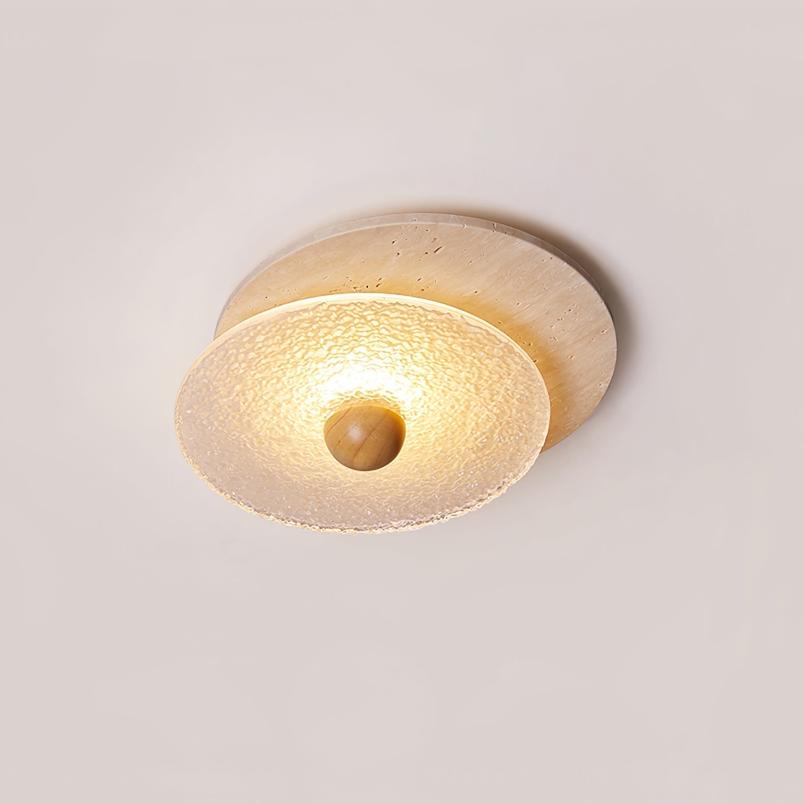 Orlora Circular Travertine Ceiling Light - Lamp Copper
