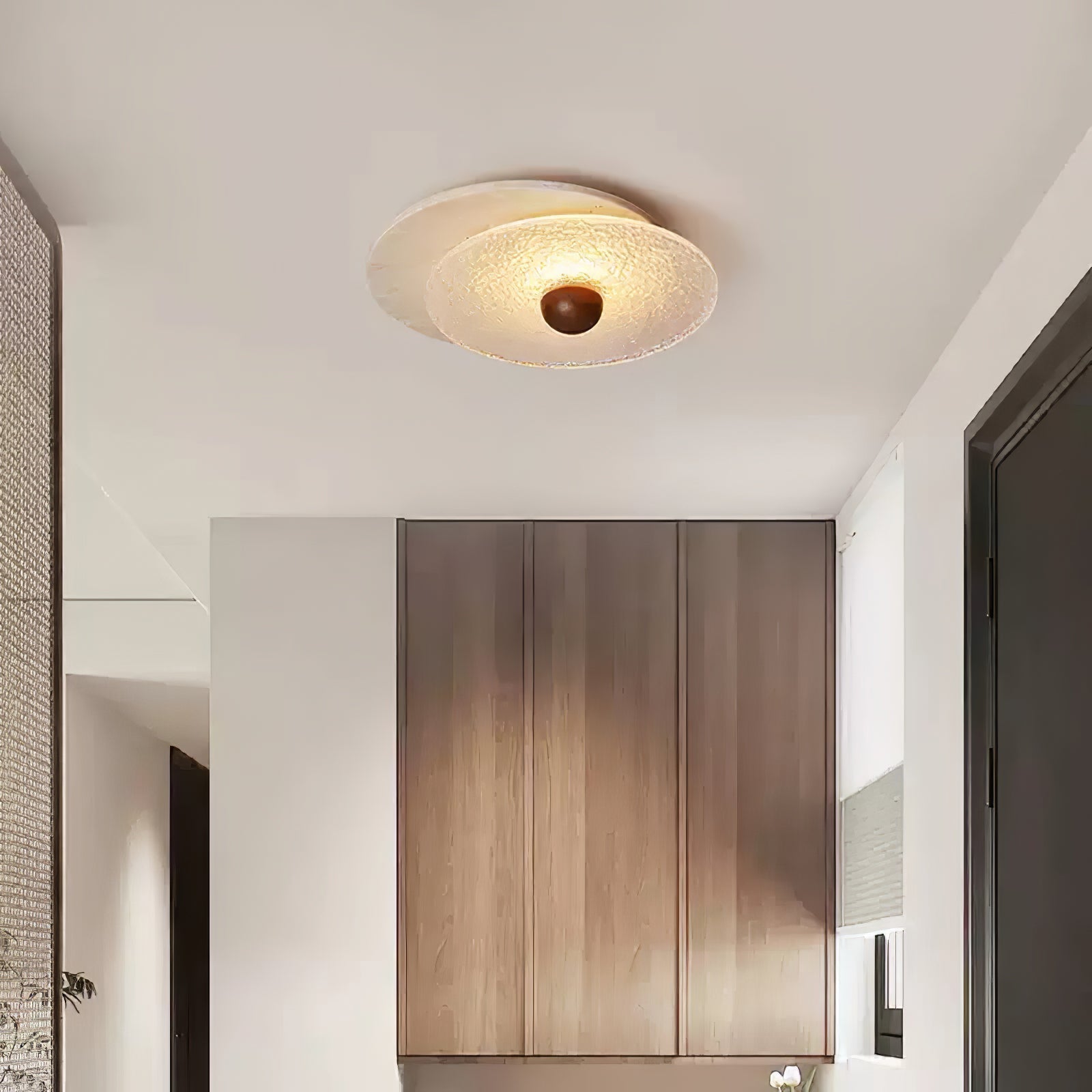 Orlora Circular Travertine Ceiling Light - Lamp Copper