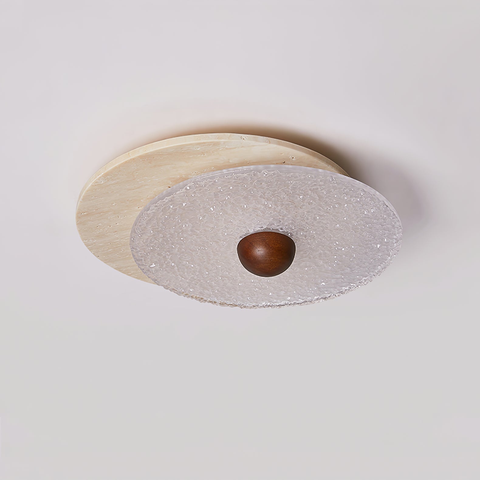 Orlora Circular Travertine Ceiling Light - Lamp Copper