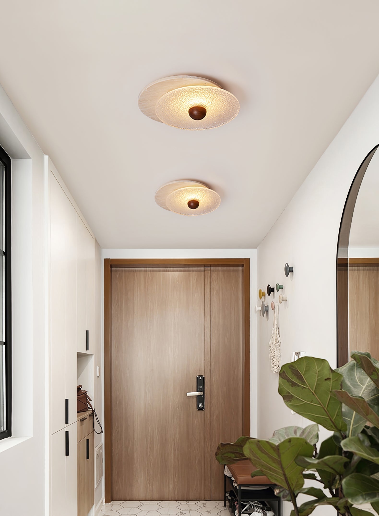 Orlora Circular Travertine Ceiling Light - Lamp Copper