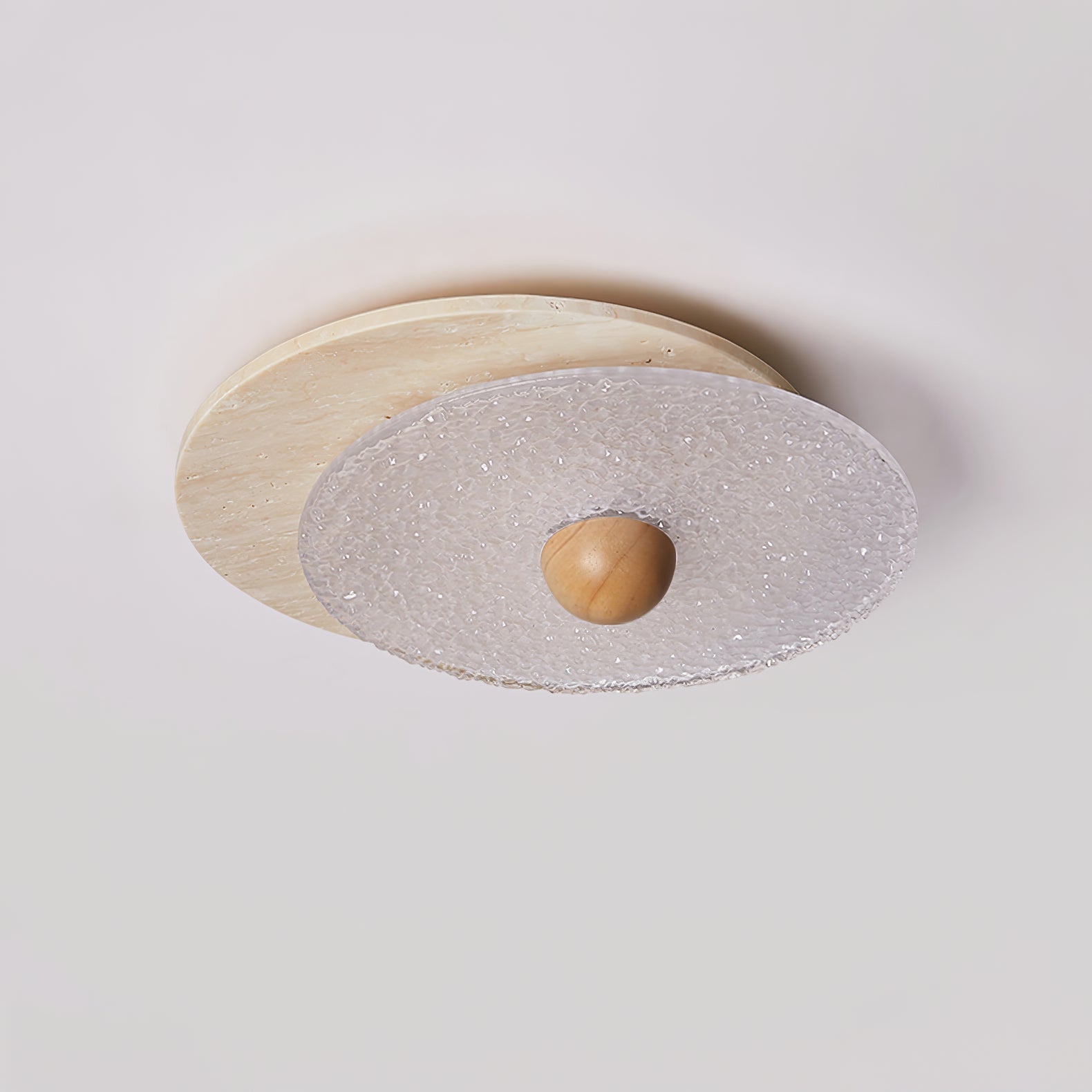Orlora Circular Travertine Ceiling Light - Lamp Copper