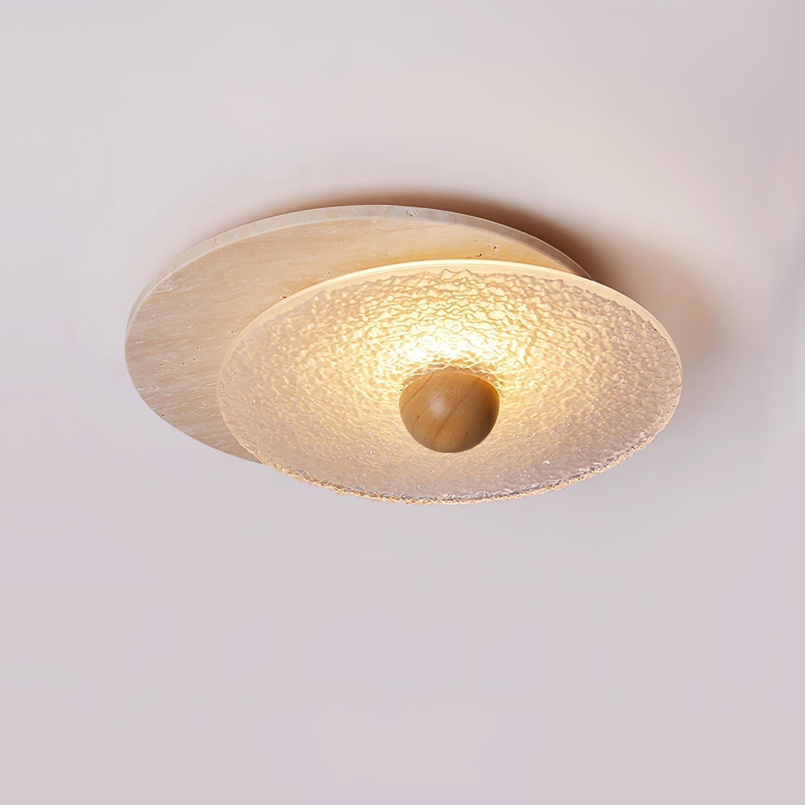 Orlora Circular Travertine Ceiling Light - Lamp Copper