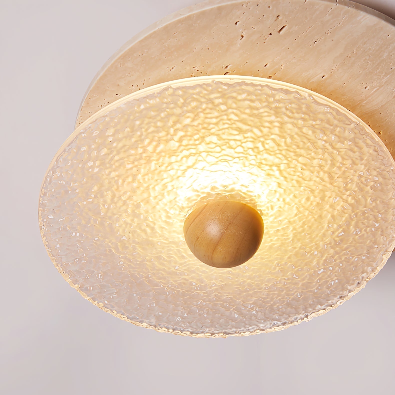 Orlora Circular Travertine Ceiling Light - Lamp Copper