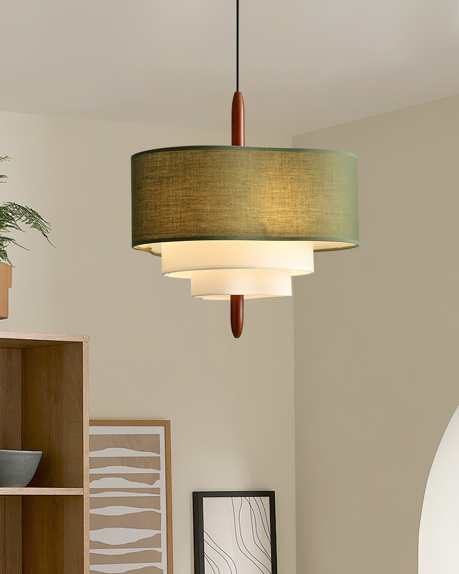 Ophel Green Fabric Pendant Lamp - Lamp Copper