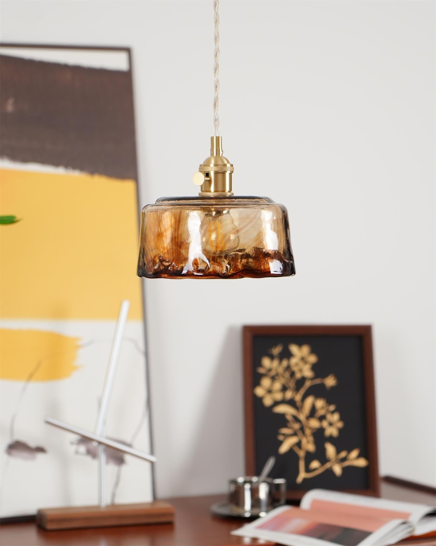 Amberlyn Vintage Amber Glass Pendant Light - Lamp Copper