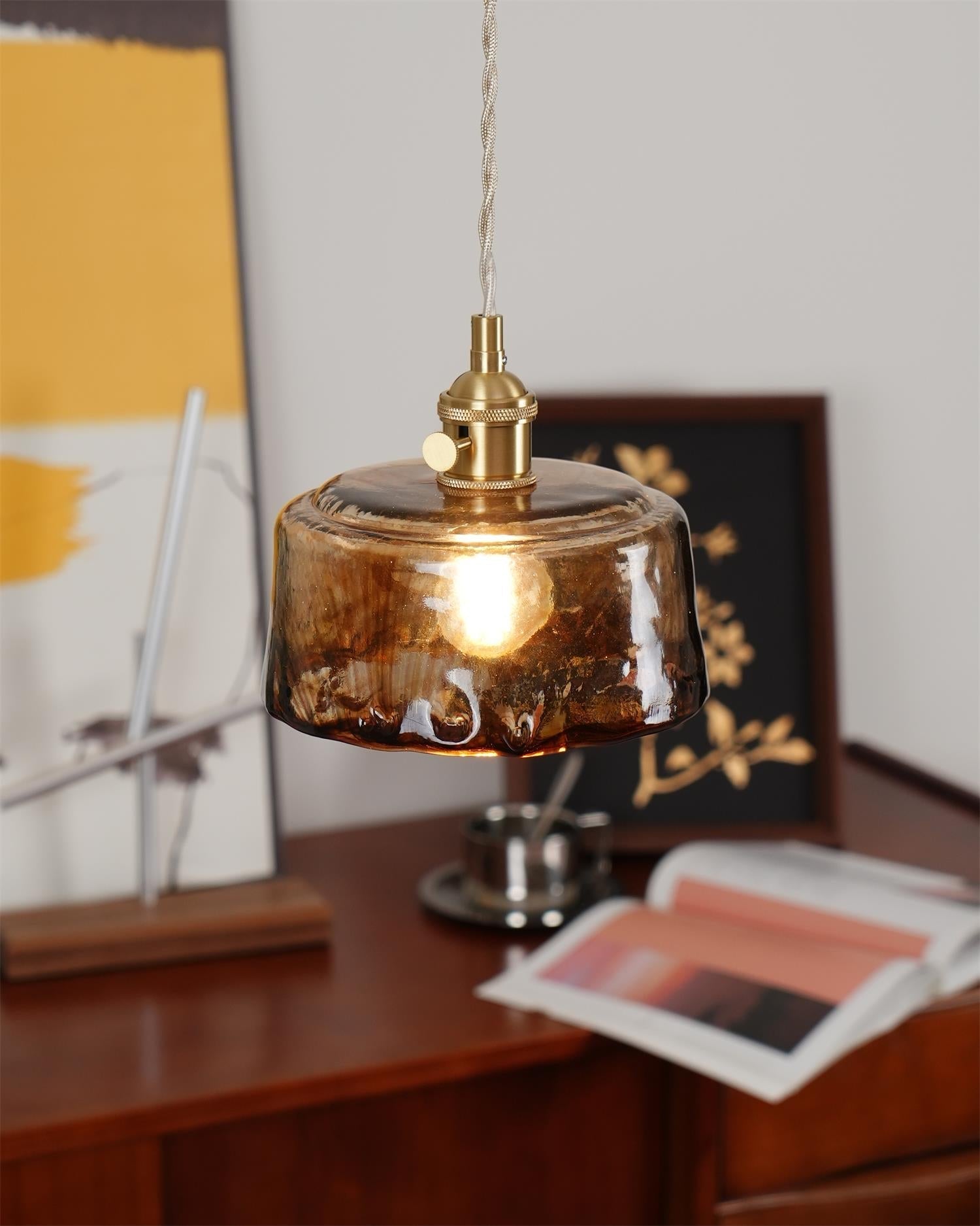 Amberlyn Vintage Amber Glass Pendant Light - Lamp Copper