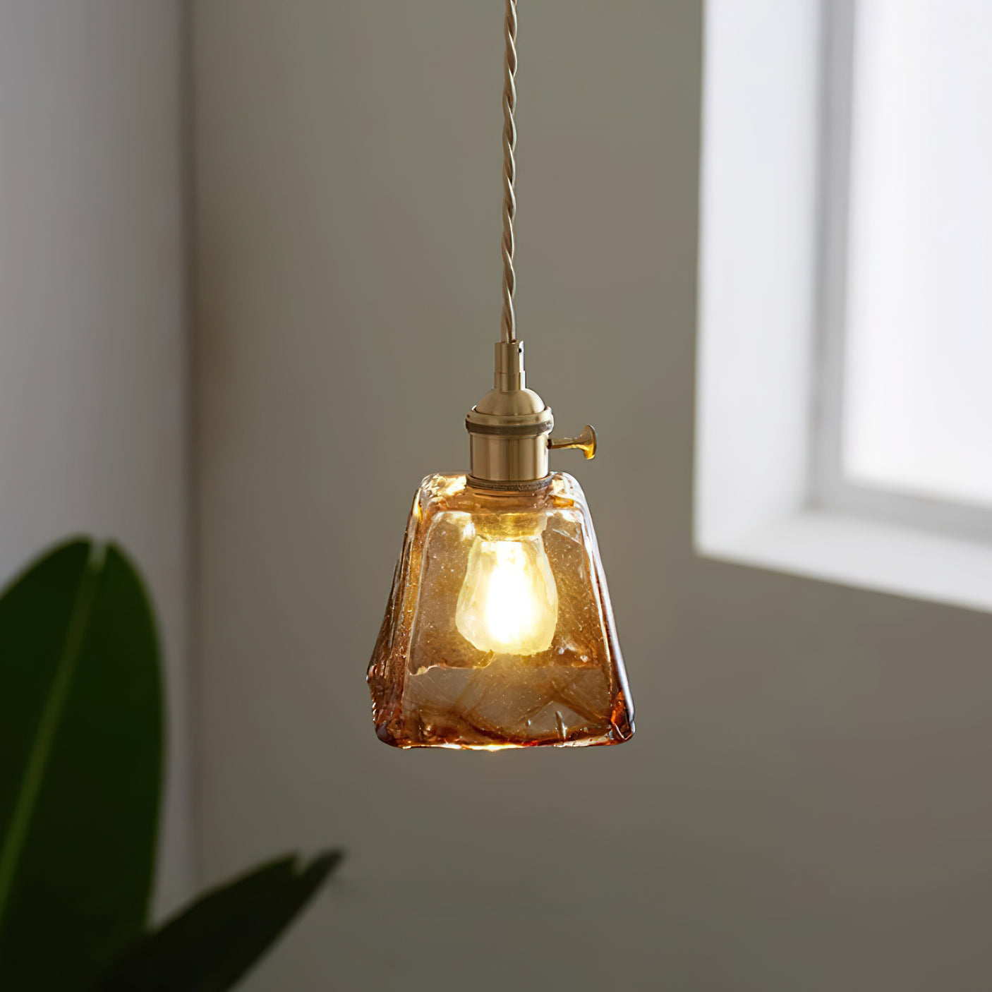 Amberlyn Vintage Amber Glass Pendant Light - Lamp Copper