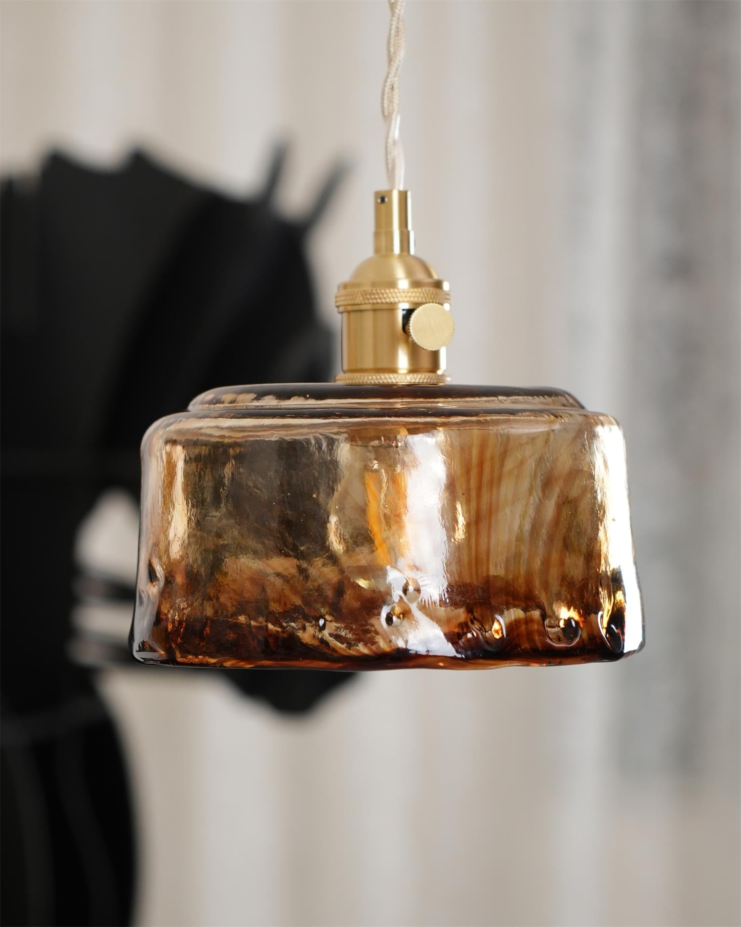 Amberlyn Vintage Amber Glass Pendant Light - Lamp Copper