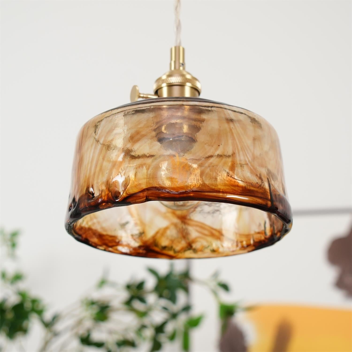 Amberlyn Vintage Amber Glass Pendant Light - Lamp Copper