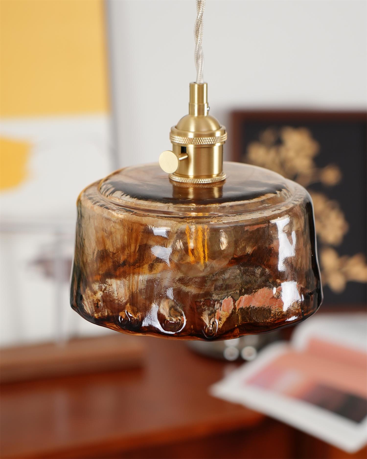 Amberlyn Vintage Amber Glass Pendant Light - Lamp Copper
